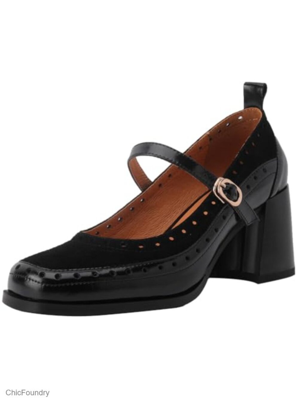 Women's Square Toe Mary Jane High Heel Oxfords Dress Shoes Leather Casual